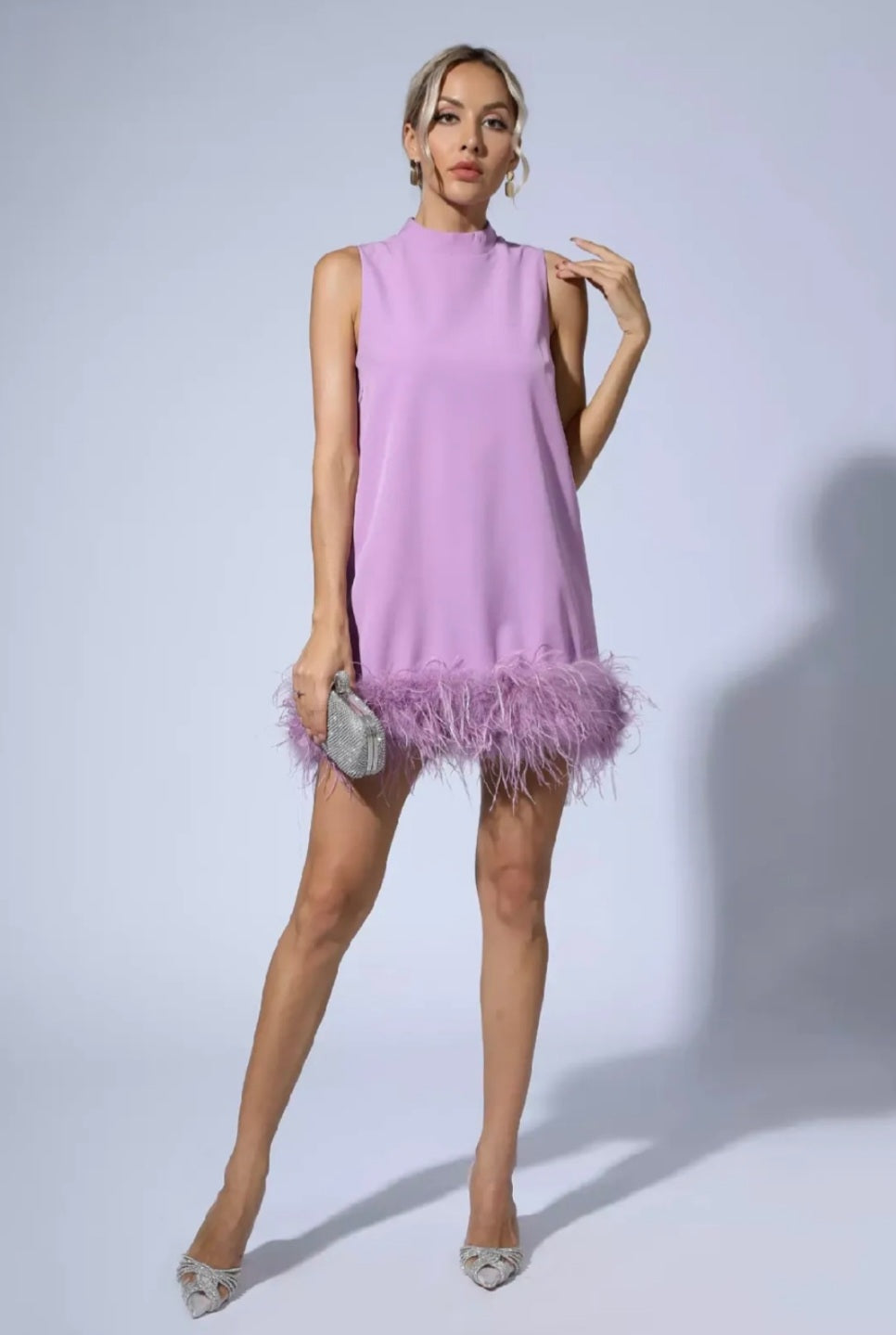 Lavender A-Line Dress | Mini Dress | Crepe Dress | Feather Dress