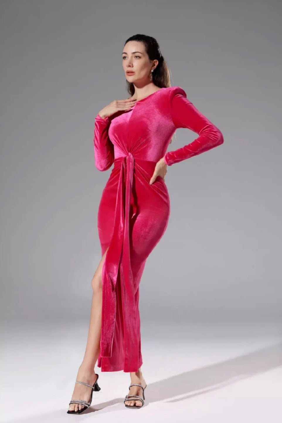 Hot Pink Velvet Maxi Dress | Maxi Dress | Velvet Dress