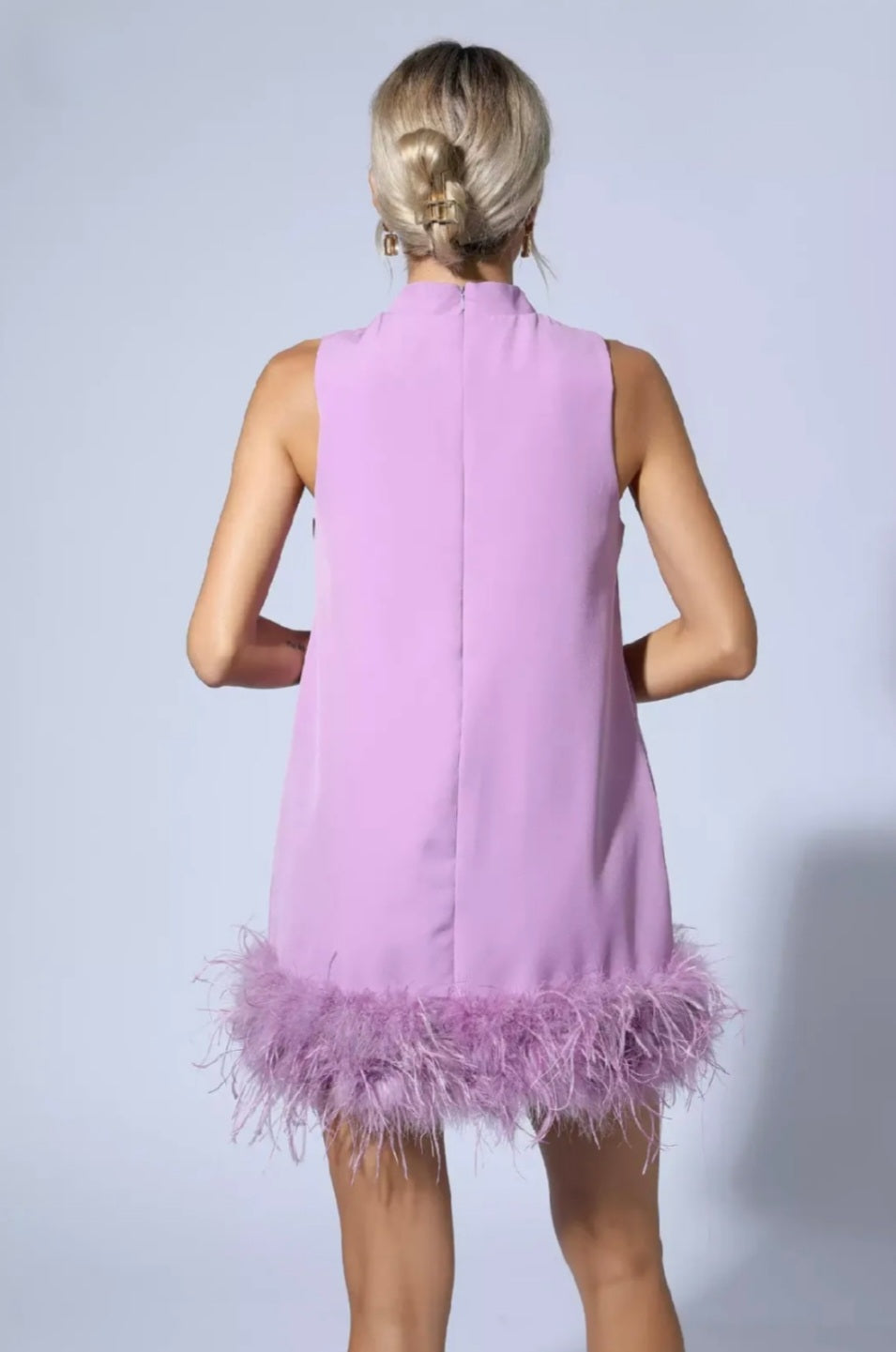 Lavender A-Line Dress | Mini Dress | Crepe Dress | Feather Dress