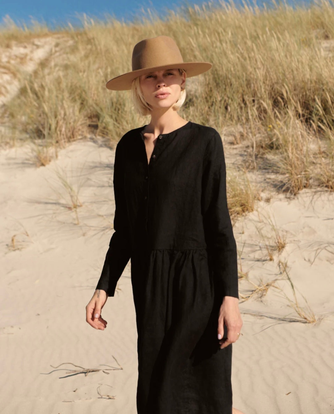 Black Linen Dress | Midi Dress | Linen Dress | Linen Clothing | 100% O