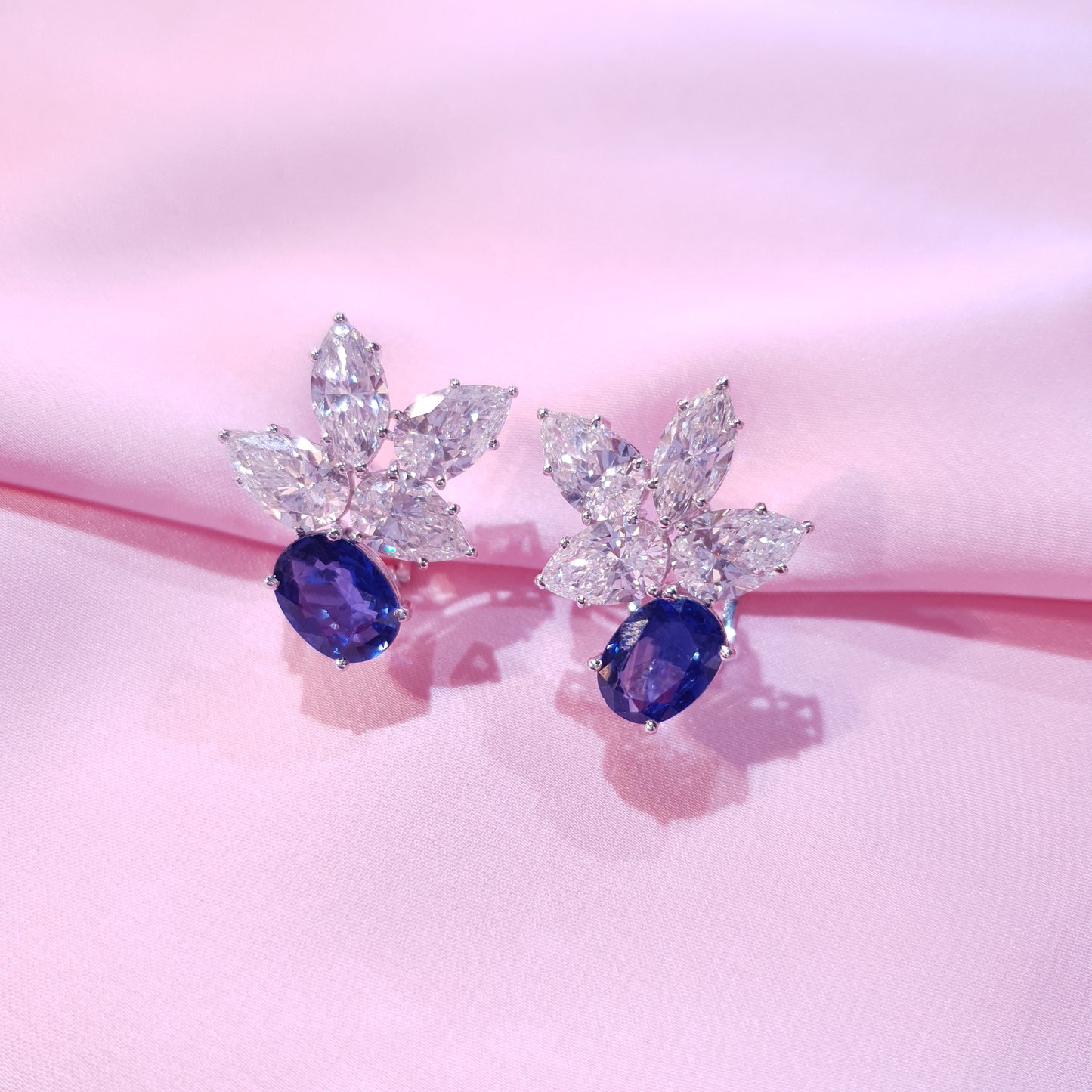 Blue Sapphire and Diamond Earrings