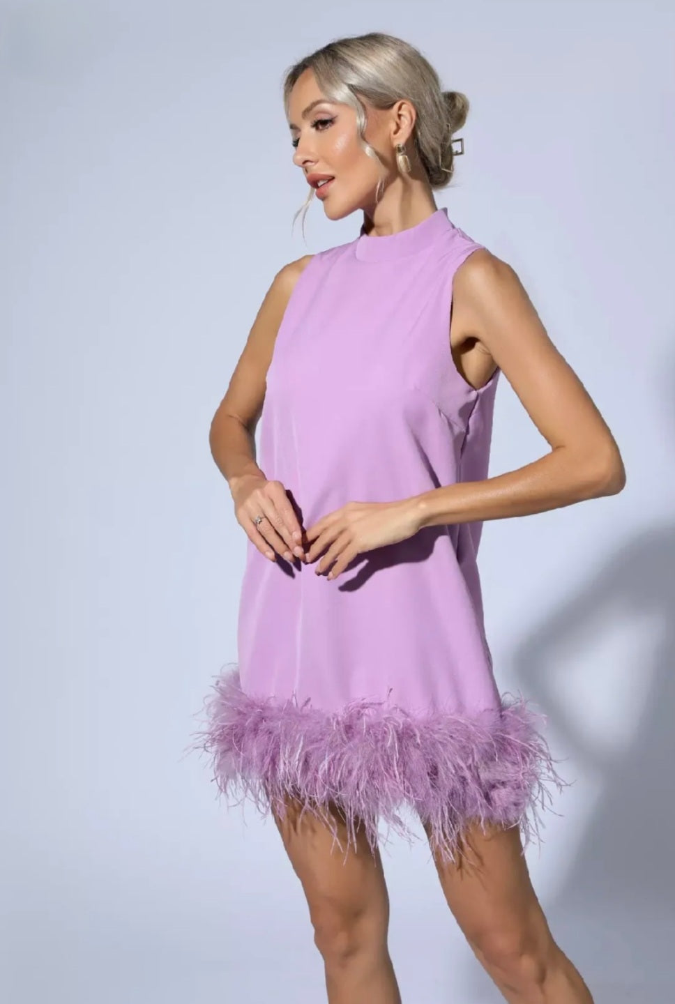 Lavender A-Line Dress | Mini Dress | Crepe Dress | Feather Dress