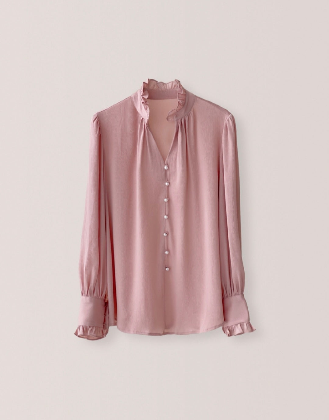 Long Sleeve Top with Frills and Pearl Buttons – Elegant Top for Women