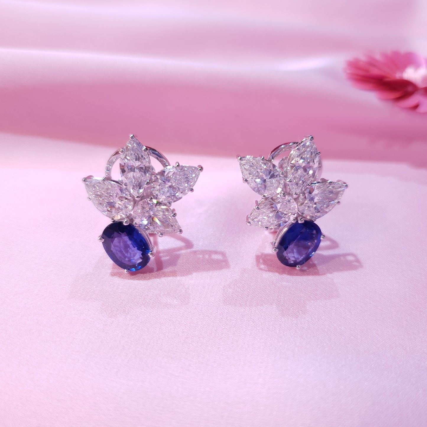 Blue Sapphire and Diamond Earrings