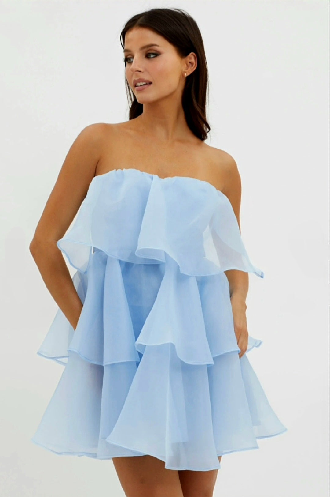 Sky Blue Organza Tube Dress | Mini Dress | Organza Dress