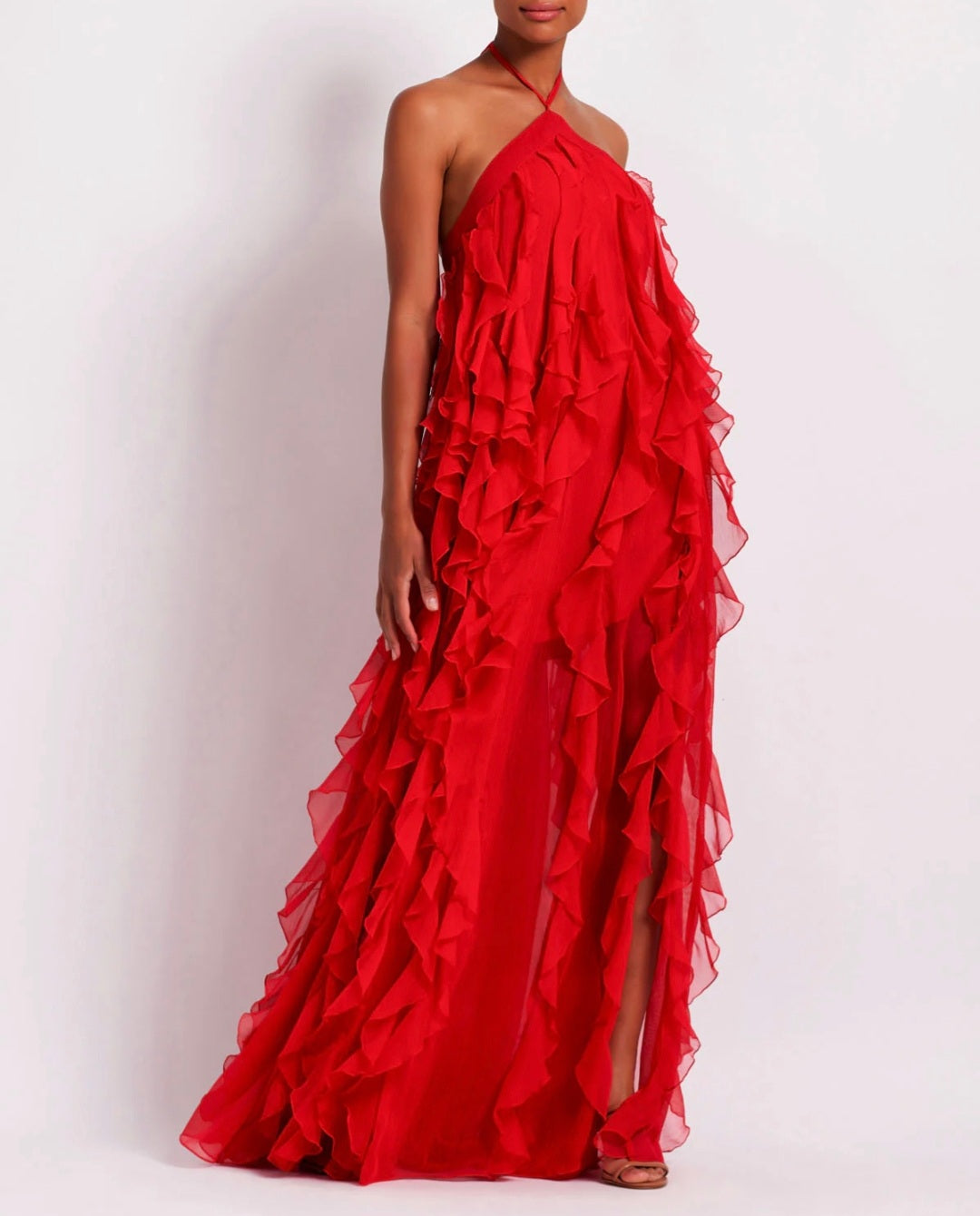 Red Chiffon Dress | Maxi Dress | Chiffon Dress | Red Dress | Frill Dre