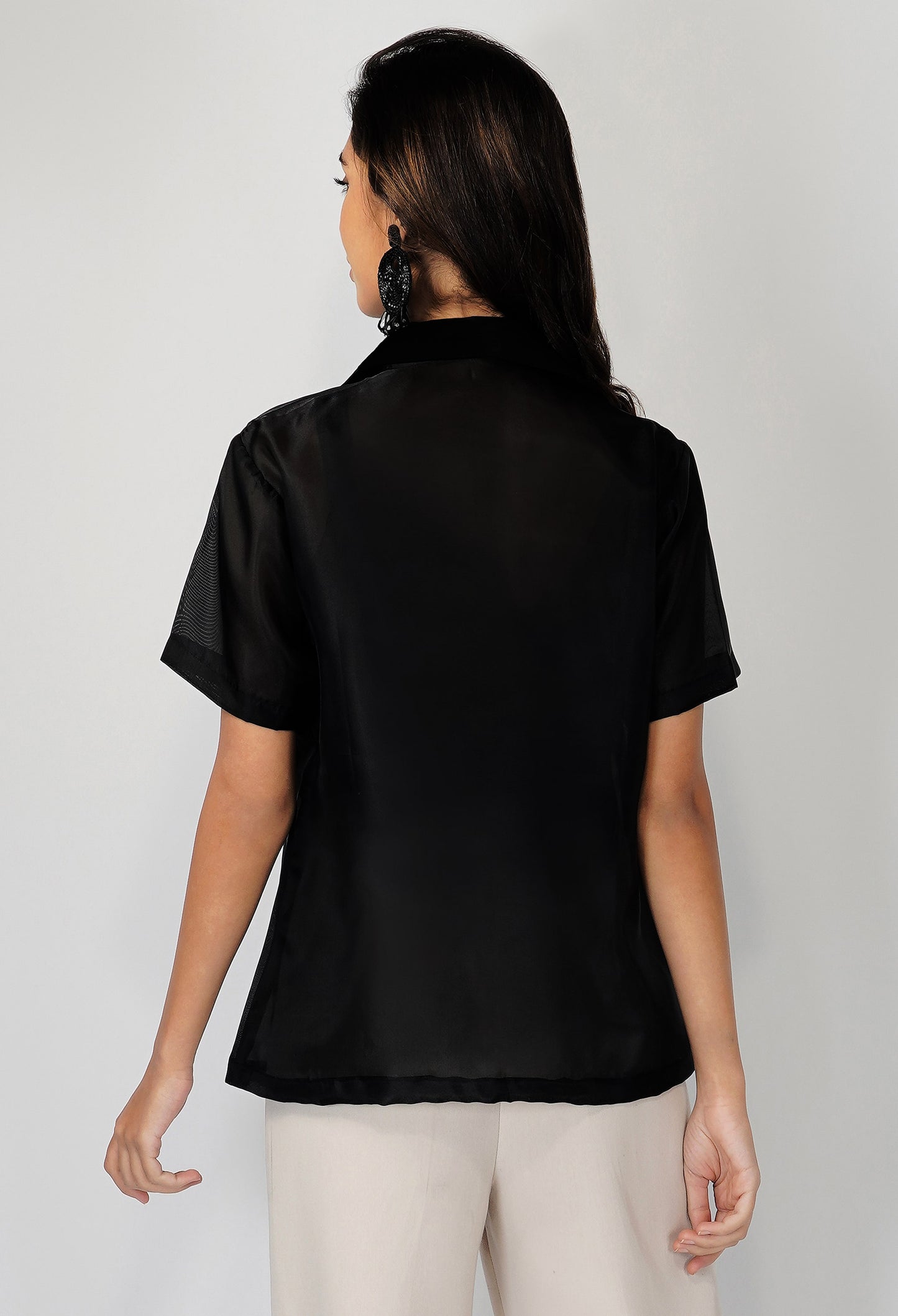 Black Organza Shirt | Organza Shirt | Embroidered Shirt | Sequin Shirt