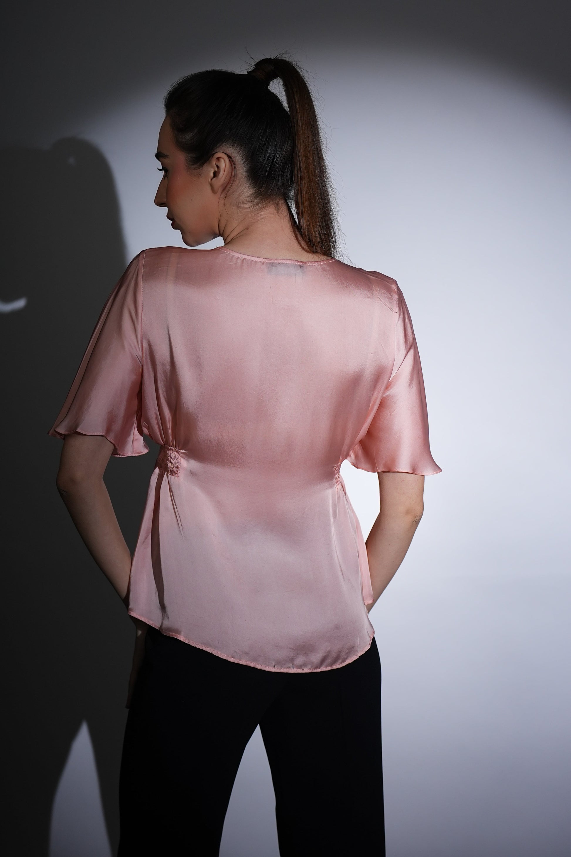 Satin shirt | Peach shirt | Embroidered shirt | Smock Design