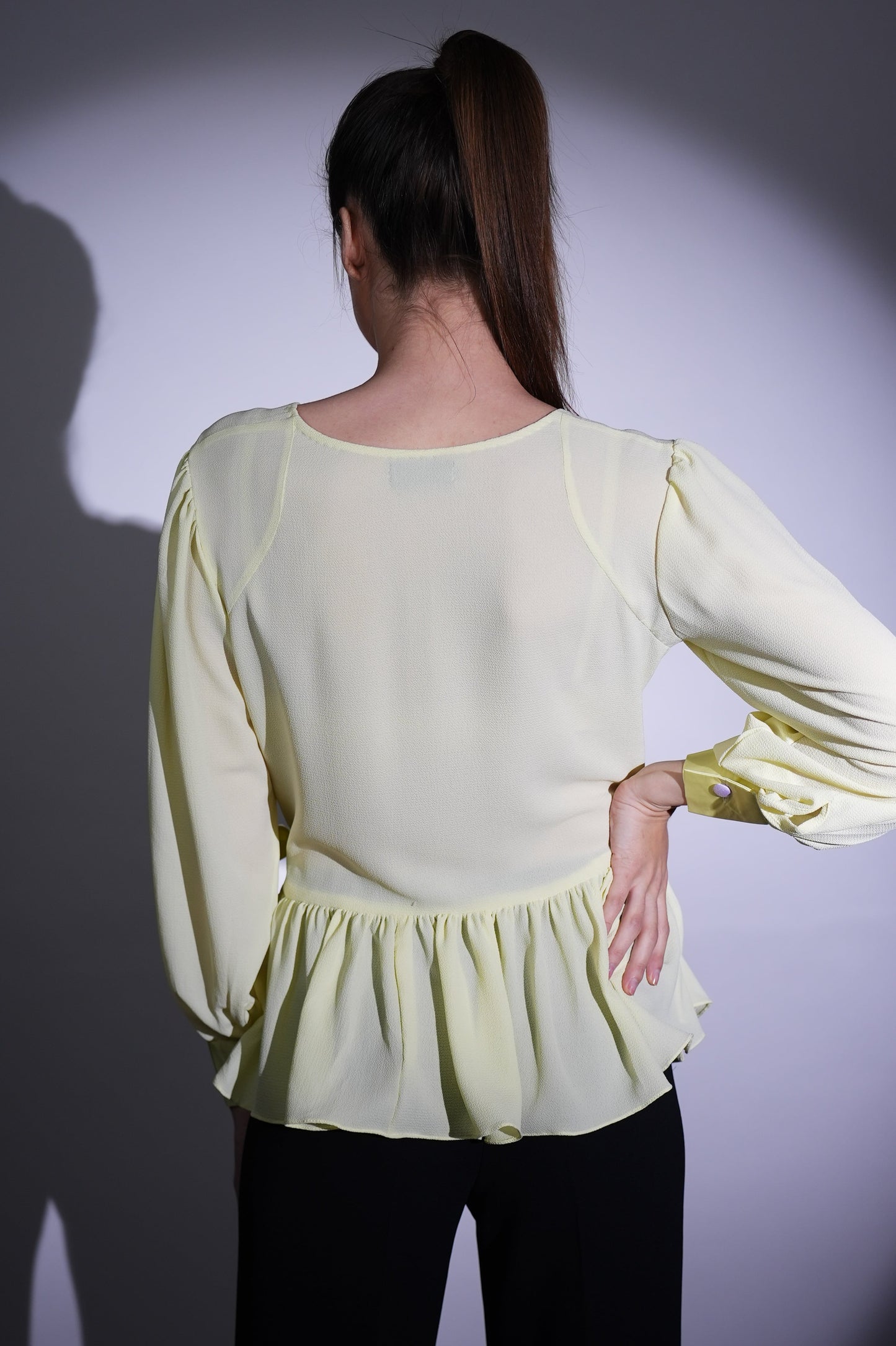 Lemon Yellow Peplum Top | Georgette Top | Peplum Top | Embroidered Top